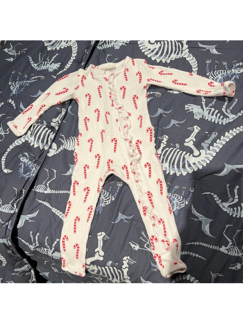Spearmint Love Organic Christmas Waffle Ruffle Butt Candy Cane Footie 12-18M